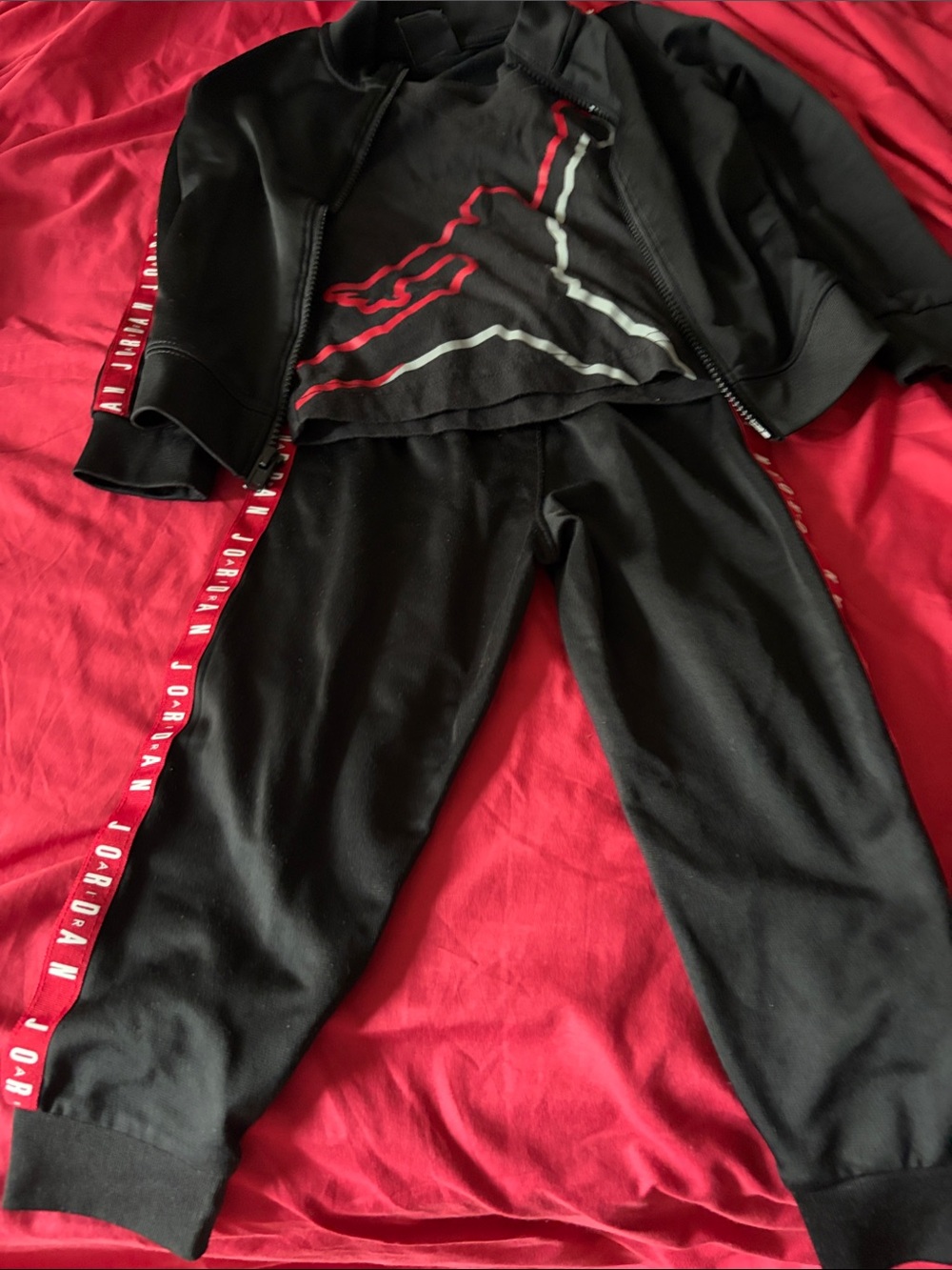 Jordan Black Jogging Set with Red and White Accents
